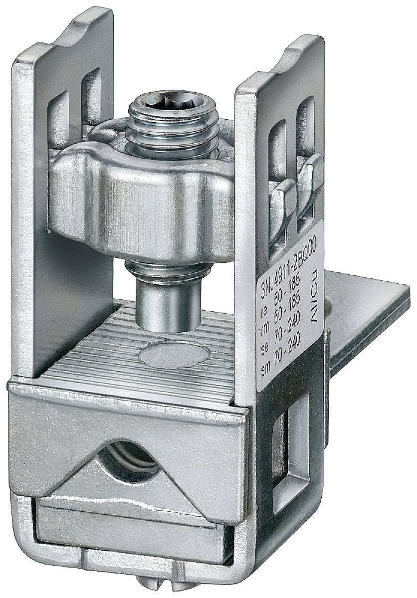 Ein silberner, metallischer Trennschalter mit Schraubmechanismus, der zur Verbindung und Trennung von elektrischen Leitungen dient.