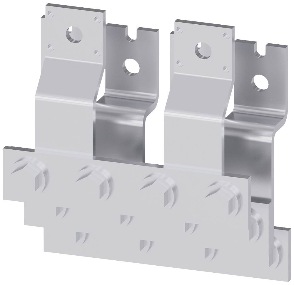 Metallisches Halterungsbauteil mit zwei parallelen vertikalen Elementen und mehreren Montagepunkten. Geeignet für industrielle Anwendungen.