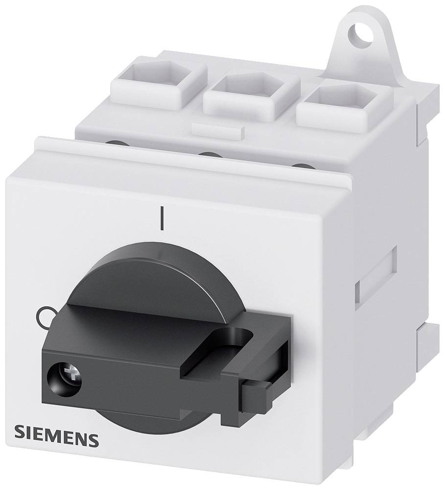 Schalter mit schwarzem Kippschalter und SIEMENS-Logo, montierbar durch Schraubloch oben rechts.