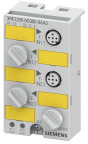 Ein elektrisches Siemens-Modul mit Steckverbindungen und gelben Markierungen, geeignet für den industriellen Einsatz.