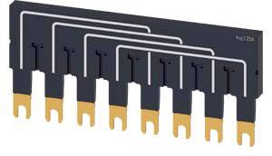 Abbildung eines elektrischen Bauteils mit 6 goldfarbenen Anschlüssen oben und grauen Isolierungen dazwischen.