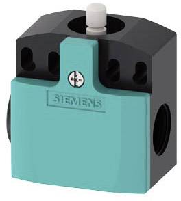Ein schwarzes und türkisfarbenes Industrieschaltgerät von Siemens mit mehreren Anschlüssen und einer zentralen Drehkomponente.