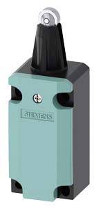 Ein türkisfarbenes und schwarzes elektrisches Schaltelement von Siemens mit verstellbarem Hebel oben und einem sichtbaren Schraubenloch.