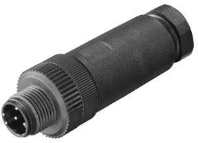 Schwarzer zylindrischer Stecker mit Metallgewinde, geeignet für industrielle Anwendungen oder robusten Verbindungseinsatz.