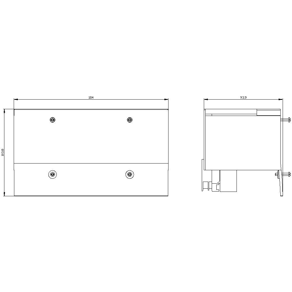 Technische Zeichnung einer rechteckigen Wandbefestigung mit Maßen: Breite 104 mm, Tiefe 93,2 mm, Höhe 91,3 mm.