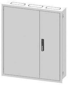 Ein graues Metallgehäuse mit zwei Türen und einem Griff in der Mitte. Oben befinden sich drei Lüftungsöffnungen.