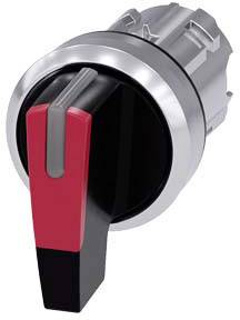 Ein roter und schwarzer Drehschalter mit silbernem Rand, zeigt nach unten. Verwendet für Gerätebedienung oder Stromkreisschluss.