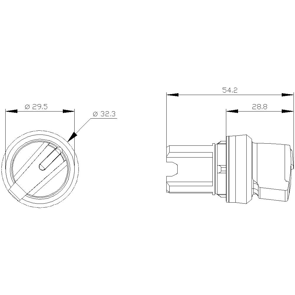 Technische Zeichnung eines Bauteils mit Durchmessern 29,5 mm und 32,3 mm. Seitenansicht zeigt Länge 54,2 mm und eine interne Struktur.