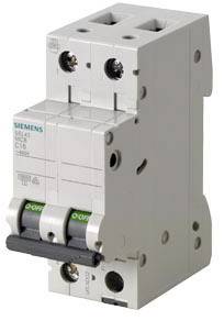 Ein Siemens-Leistungsschalter mit zwei Schaltern, geeignet für 230/400V, 50/60Hz, 16A. Er dient zur Sicherung in elektrischen Anlagen.