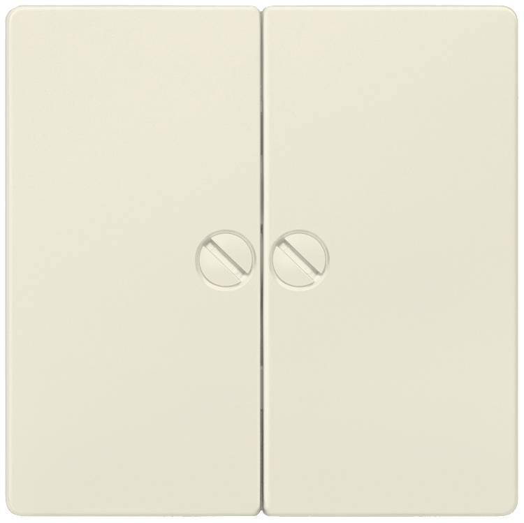 Ein doppelter Lichtschalter in beige, bestehend aus zwei rechteckigen Kippschaltern mit zentrierten Drehscheiben zum Ein- und Ausschalten.