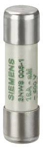 'Siemens 16A 500V' Sicherung, zylindrisch mit Metallkappen an beiden Enden. Eignet sich zur Überstromsicherung in elektrischen Geräten.