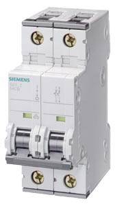 Ein doppelpoliger Schutzschalter von Siemens zur Absicherung elektrischer Schaltkreise.