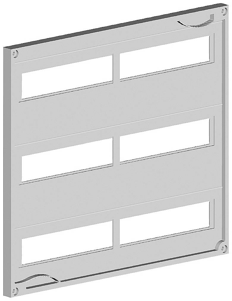 Metallische Platte mit mehreren rechteckigen Aussparungen, wahrscheinlich als Lüftungsgitter oder Abdeckung verwendet.