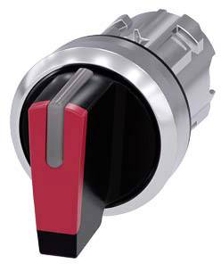 Roter und schwarzer Kippschalter mit silbernem Ring. Der Schalter ist in die Position 'Ein' gedreht. Dient zur Geräteaktivierung.