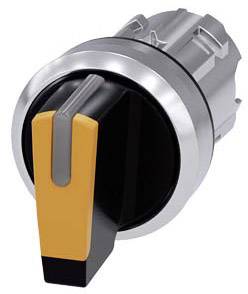 Runder Drehschalter mit silberner Fassung und orangefarbenem Griff auf schwarzem Hintergrund.