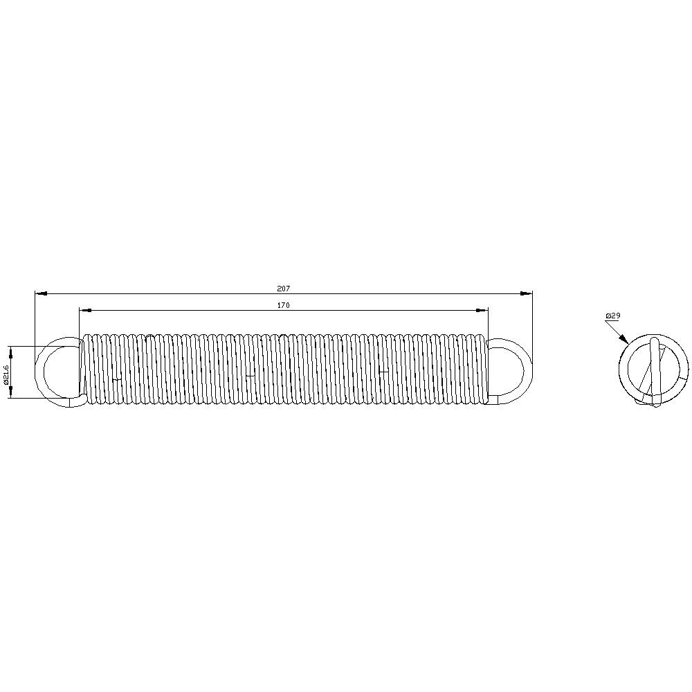 Zugfeder in technischer Zeichnung mit Bemaßungen: Länge 297 mm, Durchmesser 20 mm, Wicklungsdurchmesser 29 mm.