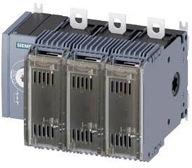 Ein Siemens-Leistungsschalter mit drei transparenten Schaltern und metallischen Anschlüssen oben.