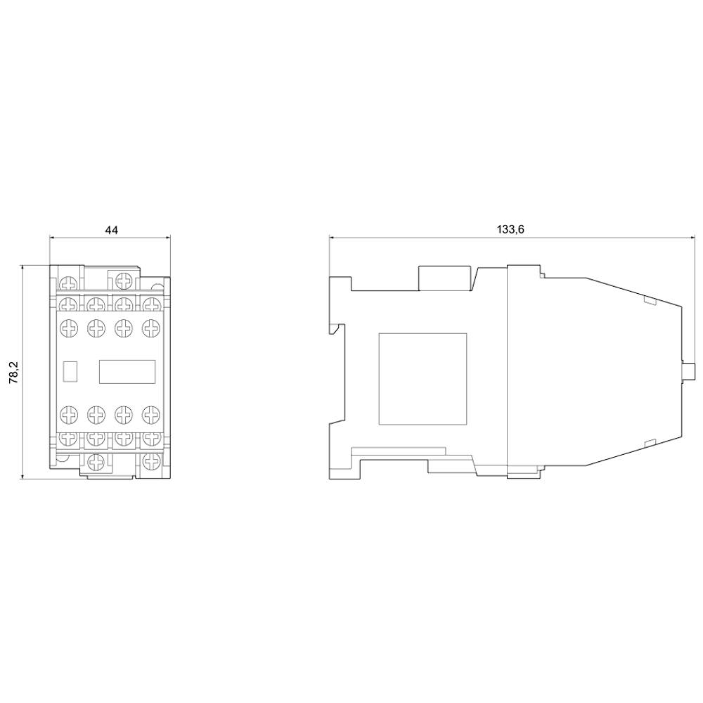 Technische Zeichnung eines elektrischen Schalters, zeigt Ansichten von vorne und Seite mit den Maßen 44 x 78,2 mm und 133,6 mm Tiefe.