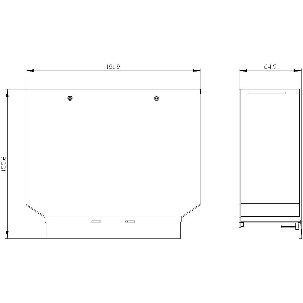Technische Zeichnung eines rechteckigen Kastens mit Abmessungen: Breite 181,8 cm, Höhe 155,6 cm, Tiefe 64,9 cm.