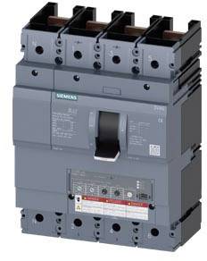 Ein grauer Siemens-Leistungsschalter mit vier Anschlüssen, geeignet zur Steuerung und Absicherung elektrischer Systeme in Installationen.