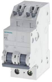 Ein zweipoliger Leitungsschutzschalter von Siemens, Modell 5SX2 B16, zur Verhinderung von Überlasten und Kurzschlüssen in elektrischen Systemen.