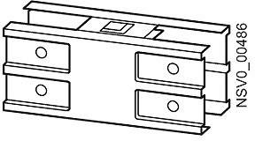 Diagramm einer Metallklemme mit zwei Montagelöchern auf jeder Seite. Markierung 'NSV0_00486' rechts entlang der Seite.