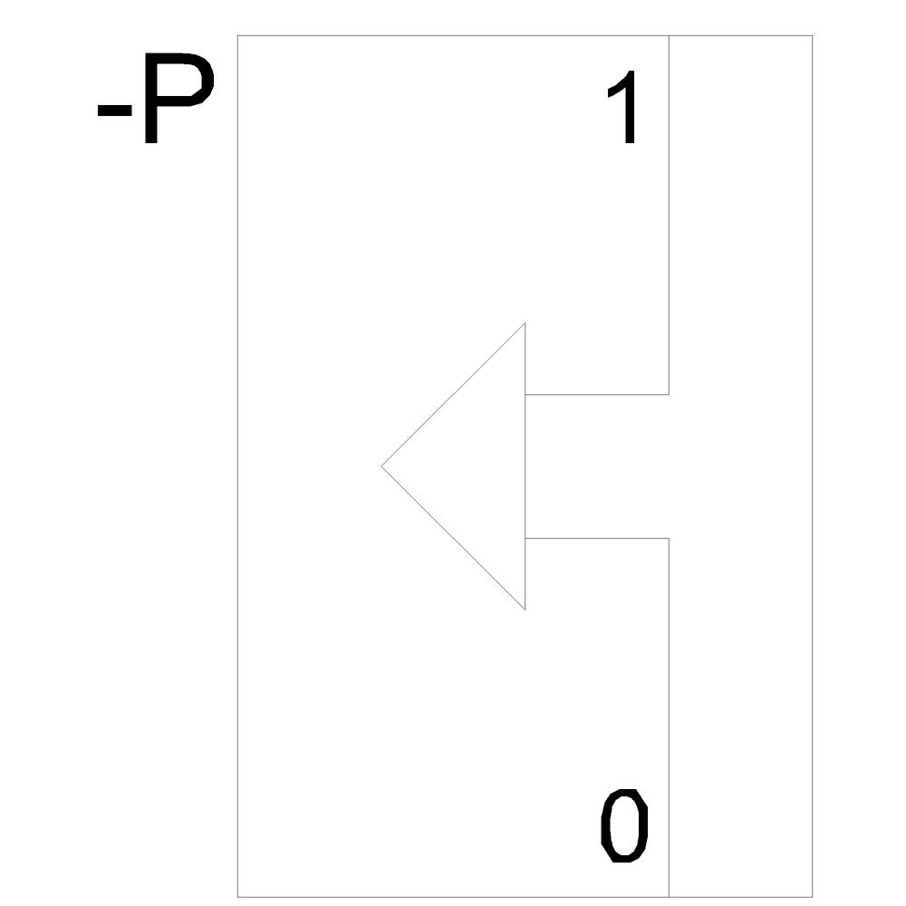 Ein Diagramm mit einer Zufahrtsstraße, einem Einbahnstraßenschild und den Zahlen '1' und '0'. Links steht '-P'.