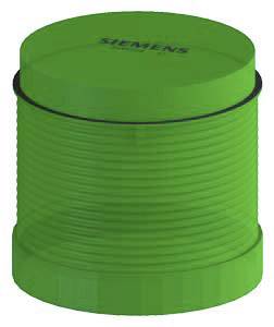 Ein grüner, zylindrischer Signallichtaufsatz mit dem Schriftzug 'SIEMENS' oben, verwendet für industrielle Anwendungen zur Statusanzeige.