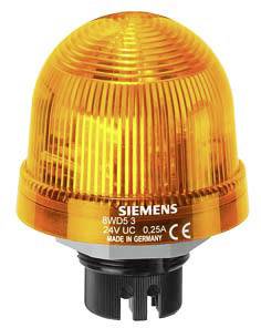 Orangefarbene Warnleuchte mit Aufschrift 'Siemens 24V UC 0.25A Made in Germany'.