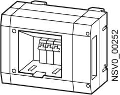Diagramm eines elektrischen Gehäuses mit drei Anschlüssen und der Modellnummer 'NSV0_00252' an der Seite.