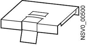 Technische Zeichnung eines flachen Bauteils mit Ausstanzung und schmalem, abstehendem Streifen, mit Code 'NSV0_00500' am Rand.