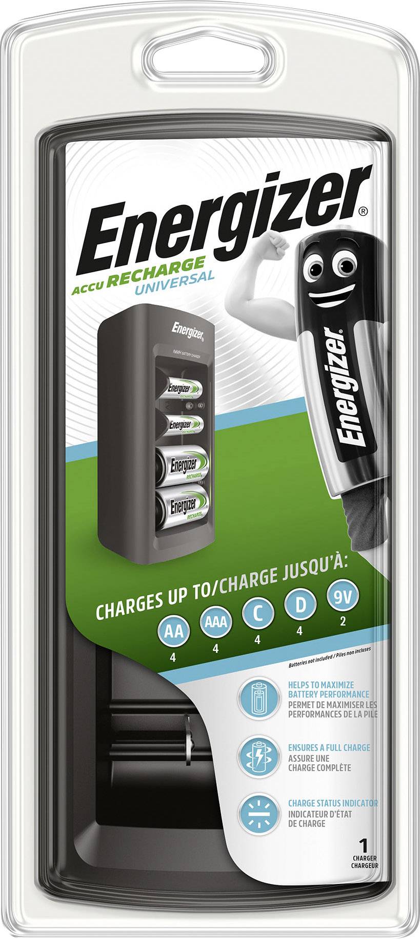 Energizer Universal Rundzellen-Ladegerät NiMH Micro (AAA), Mignon (AA), Baby (C), Mono (D), 9V Block