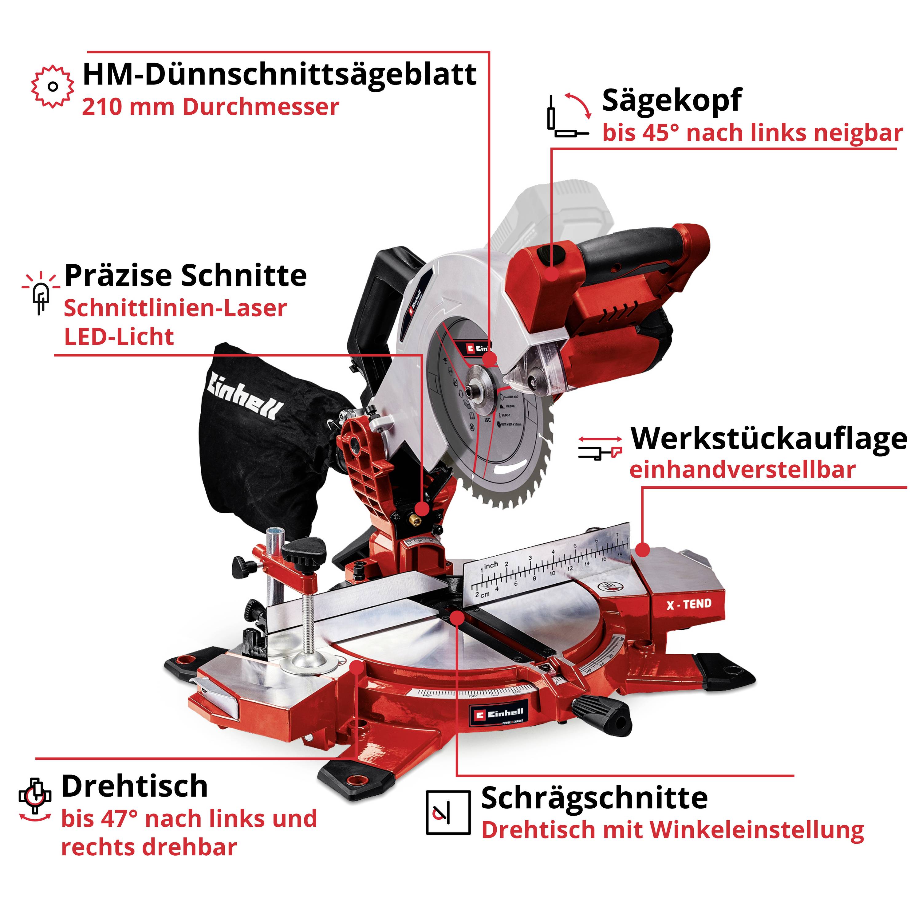 Einhell Power X-Change TE-MS 18/210 Li-Solo Akku-Kappsäge ohne Akku 210mm 30mm