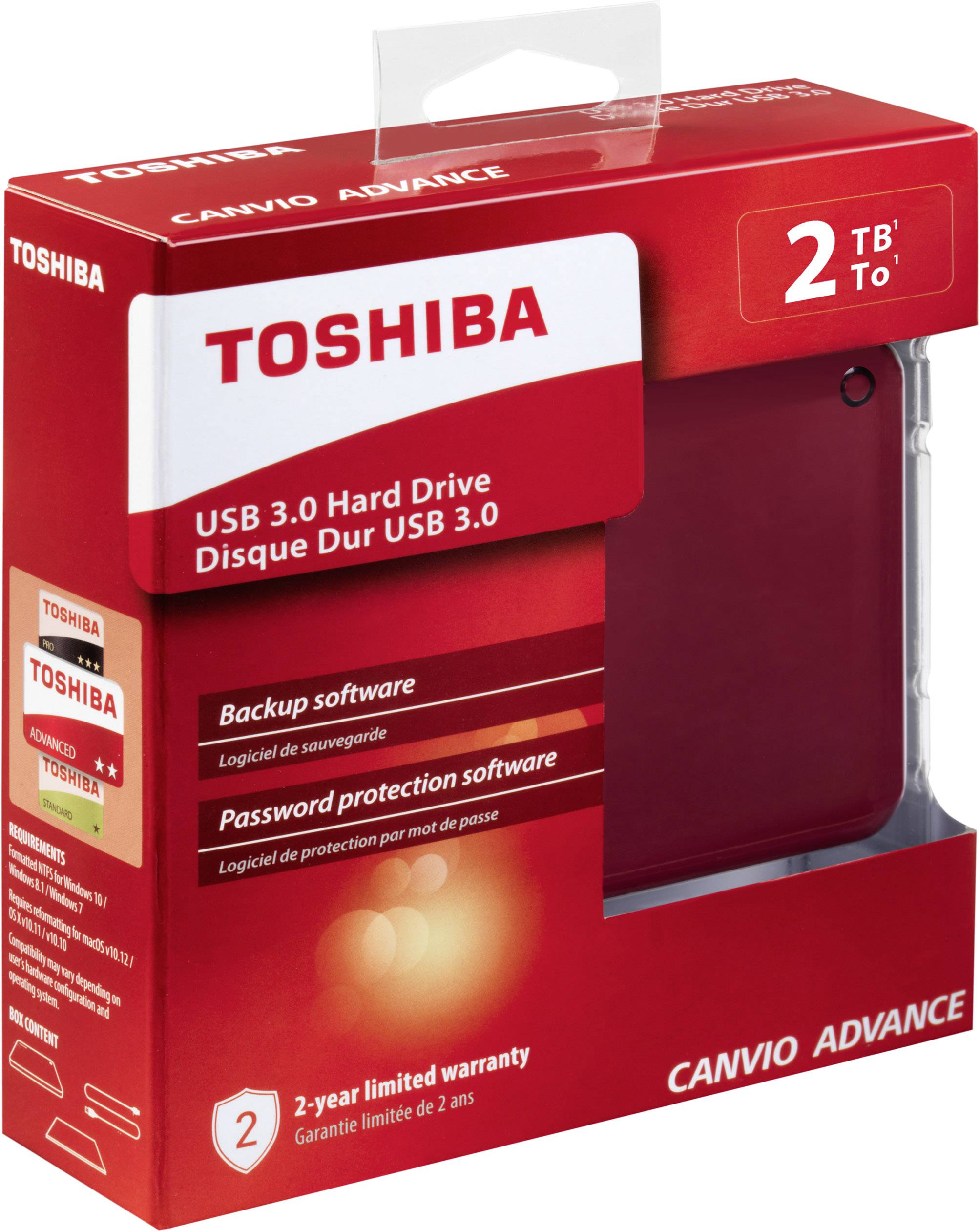 Toshiba Canvio Advance 2TB Externe Festplatte 6.35cm (2.5 Zoll) USB 3.2 Gen 1 (USB 3.0) Rot HDTC920ER3AA