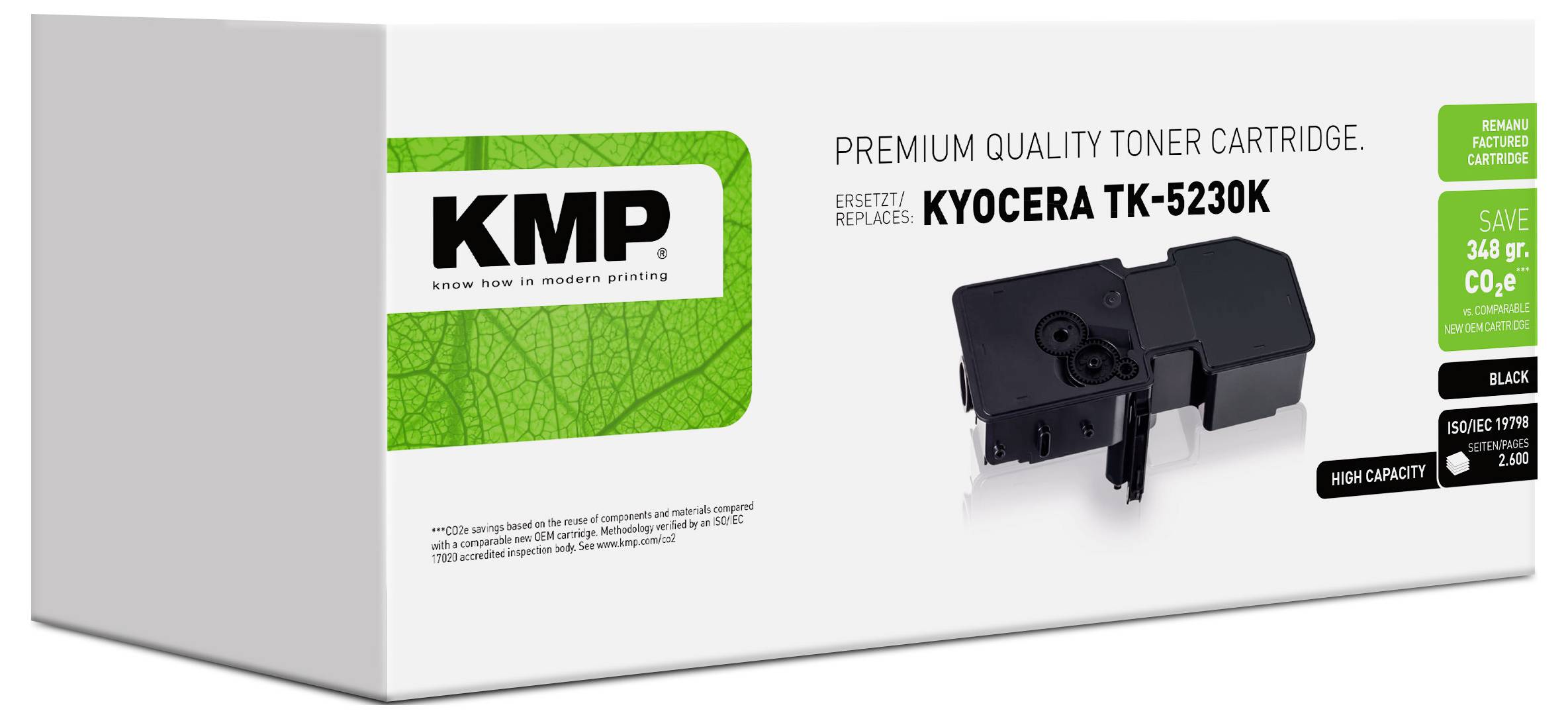 KMP Premium-Qualität Tonerpatrone für Kyocera TK-5230K, schwarz, mit Produktabbildung und Packungsetikettierung