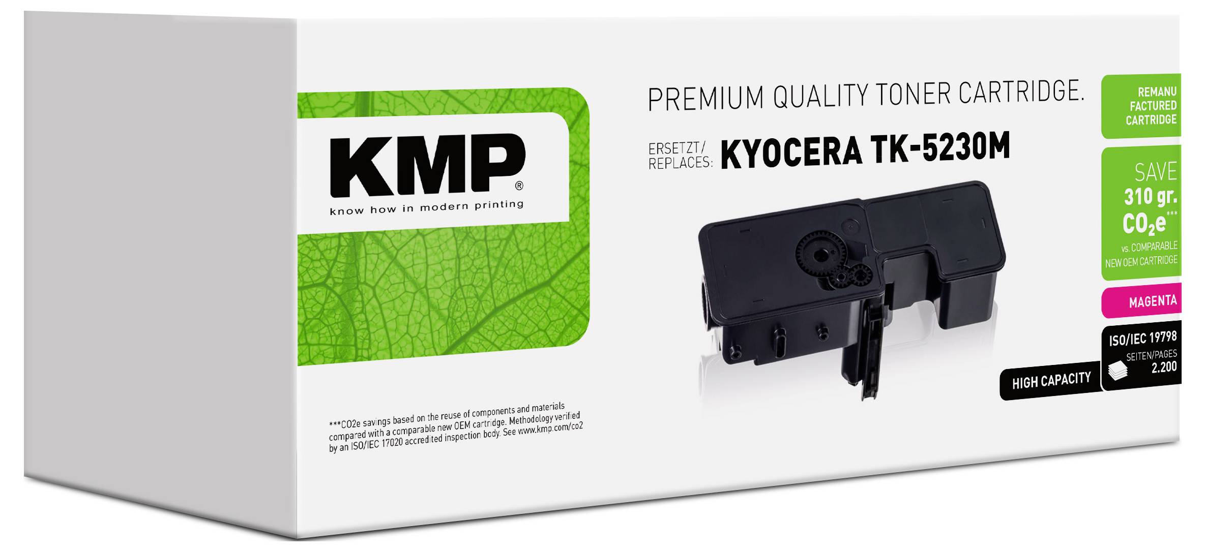 Packung von KMP Premium-Qualität Tonerkartusche für Kyocera TK-5230M, dargestellt als Hochkapazitäts-Austauschkartuschenpakete.