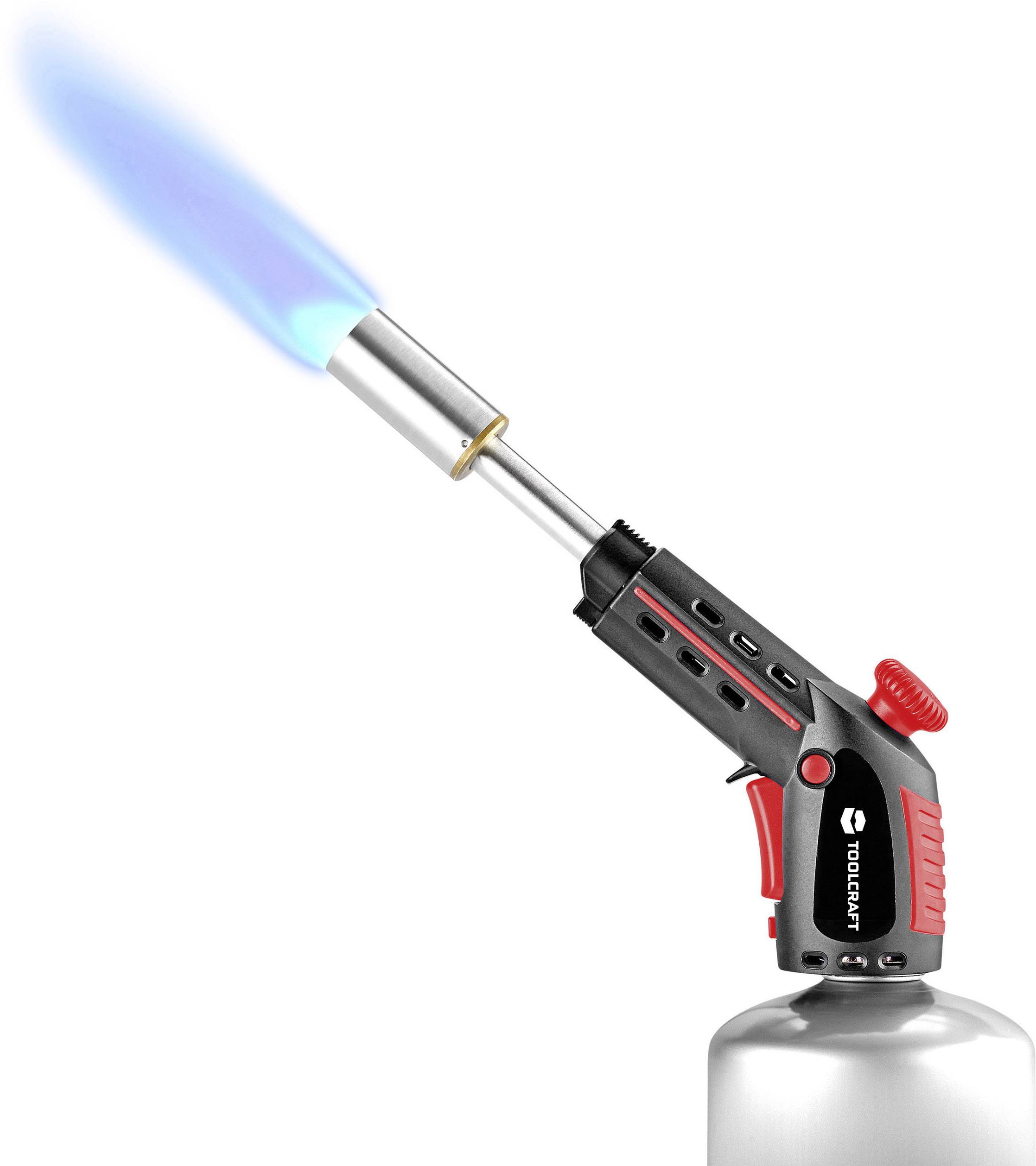 Gasbrenner mit blauem Flamme, geeignet für Lötarbeiten oder Küchengebrauch.