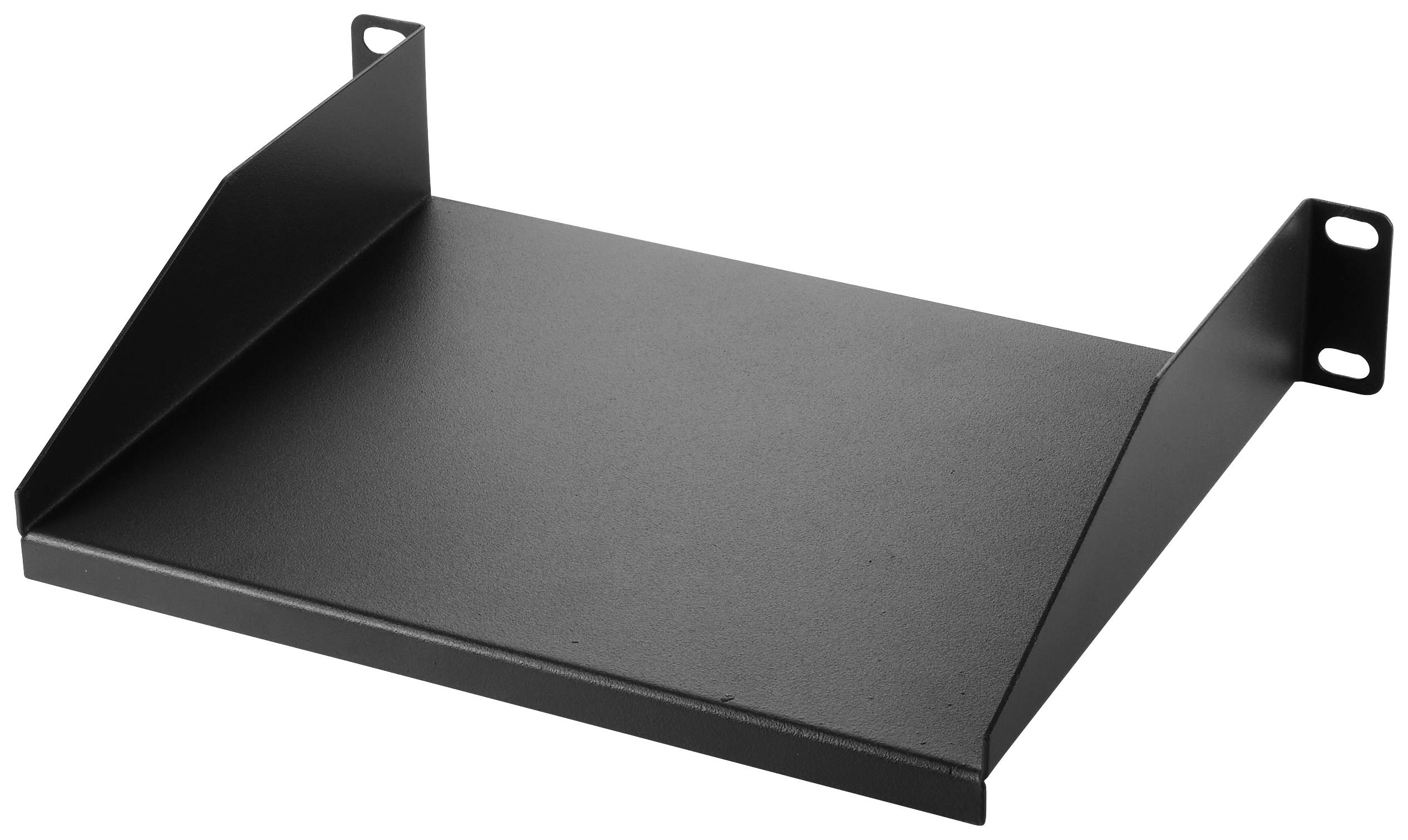 Ein schwarzes, rechteckiges Regalbrett, geeignet zur Wandmontage.