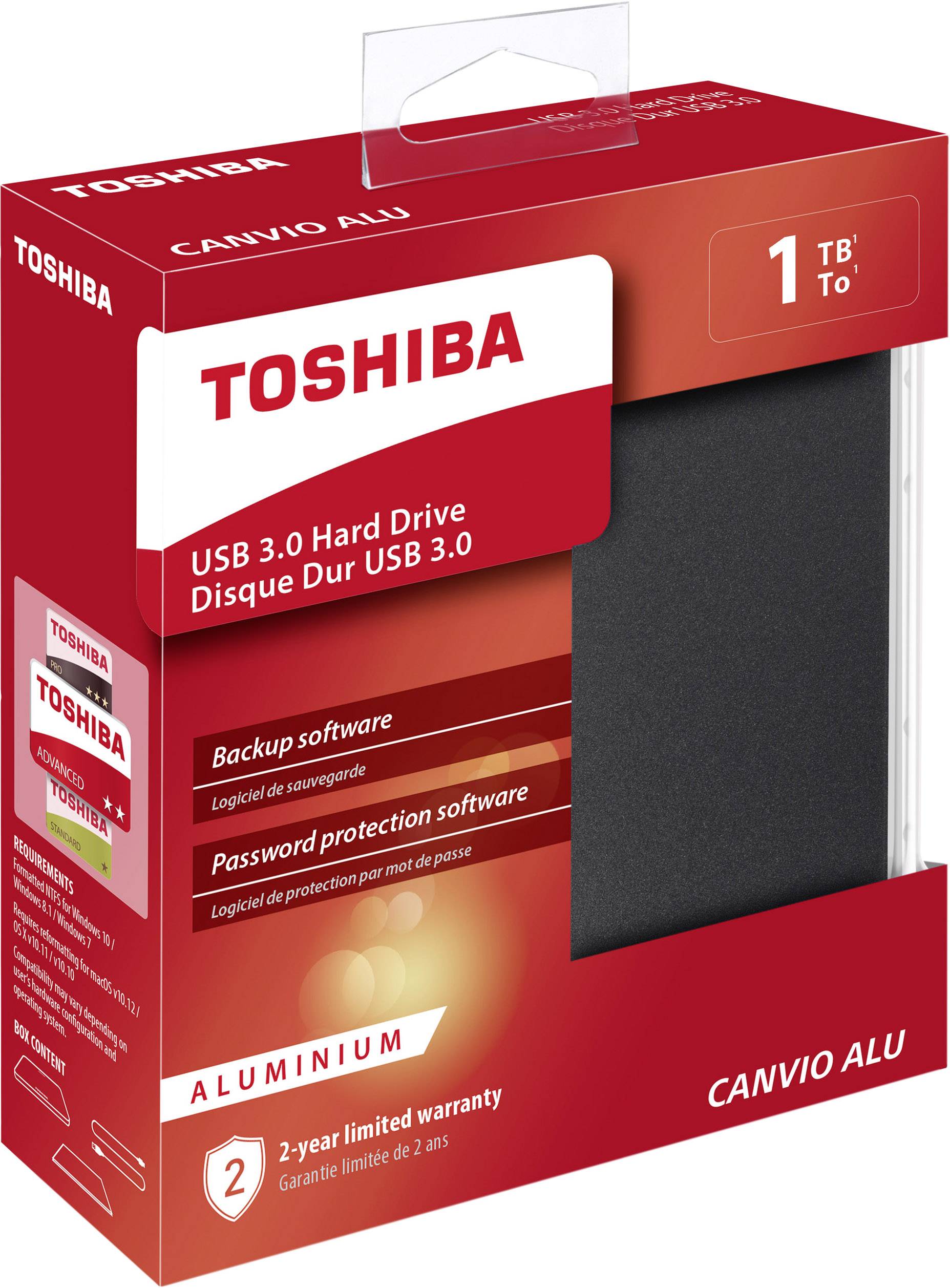 Toshiba HDTH310EK3AB Canvio Alu Externe Festplatte 6.35cm (2.5 Zoll) 1TB Schwarz USB 3.0