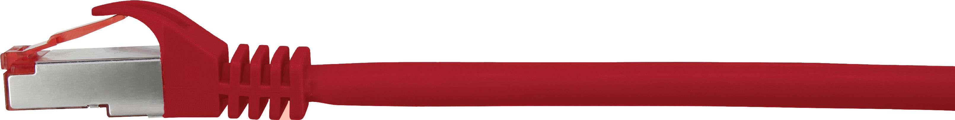 Rotes Ethernet-Kabel mit RJ45-Stecker auf weißem Hintergrund, bereit zur Netzwerkverbindung.