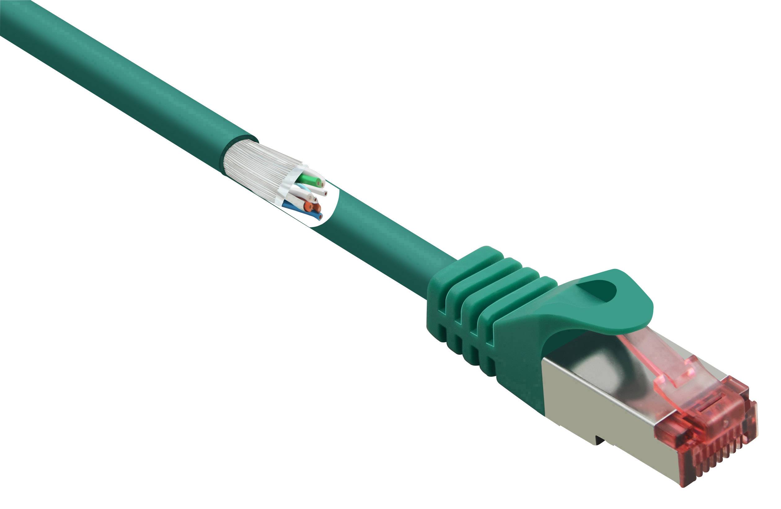 Ein grünes Netzwerkkabel mit rotem Stecker.