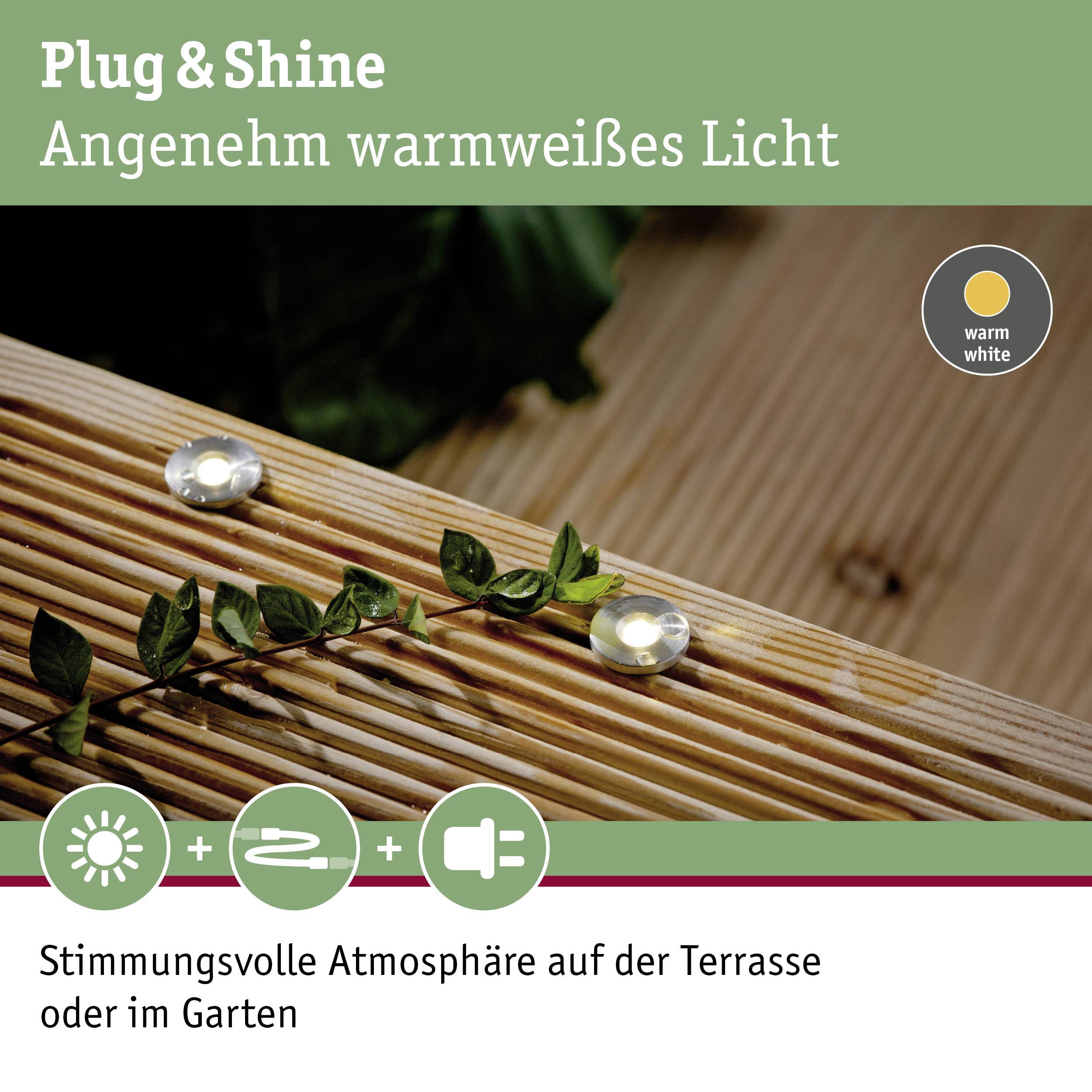 Paulmann Beleuchtungssystem Plug & Shine LED-Außeneinbauleuchte (Erweiterung) 5er Set LED 1.1 W Warmweiß Silber