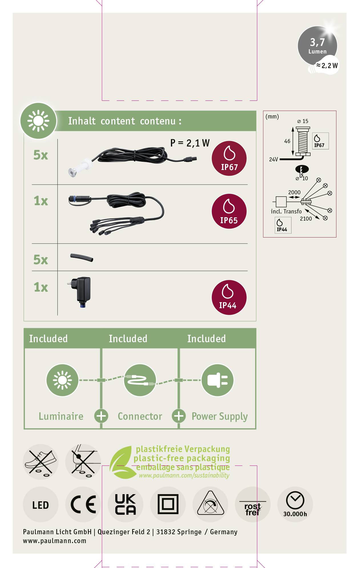 Paulmann MicroPen II 93695 Beleuchtungssystem Plug & Shine LED-Außeneinbauleuchten (Basis-Set) 5er Set LED 1.1W Warmweiß Silber