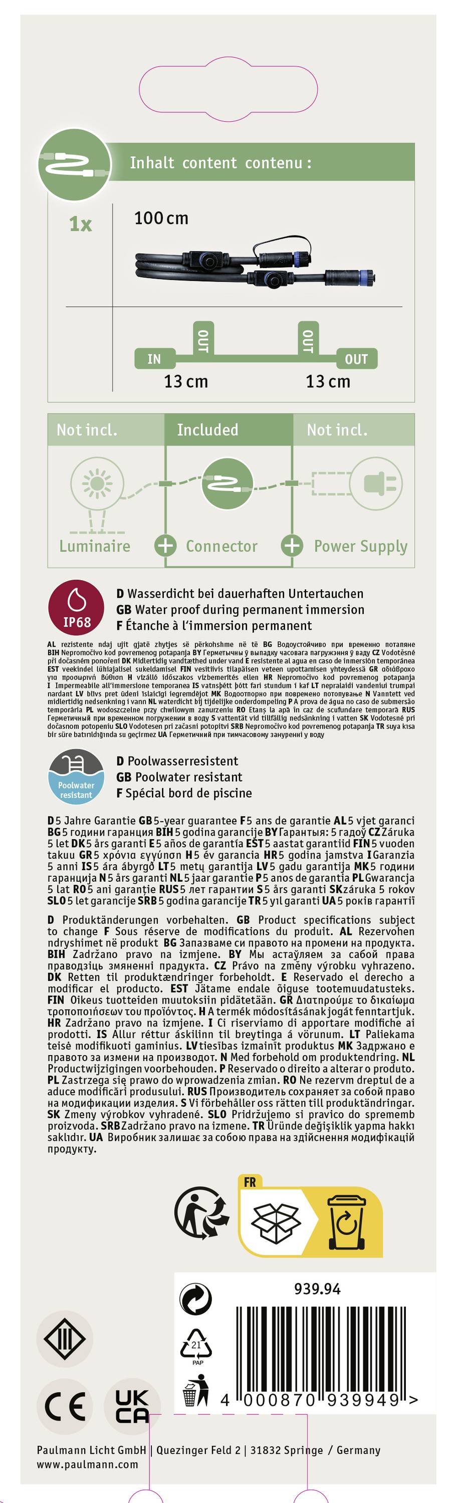 Paulmann 93994 Beleuchtungssystem Plug & Shine Verbindungskabel 150 W Schwarz