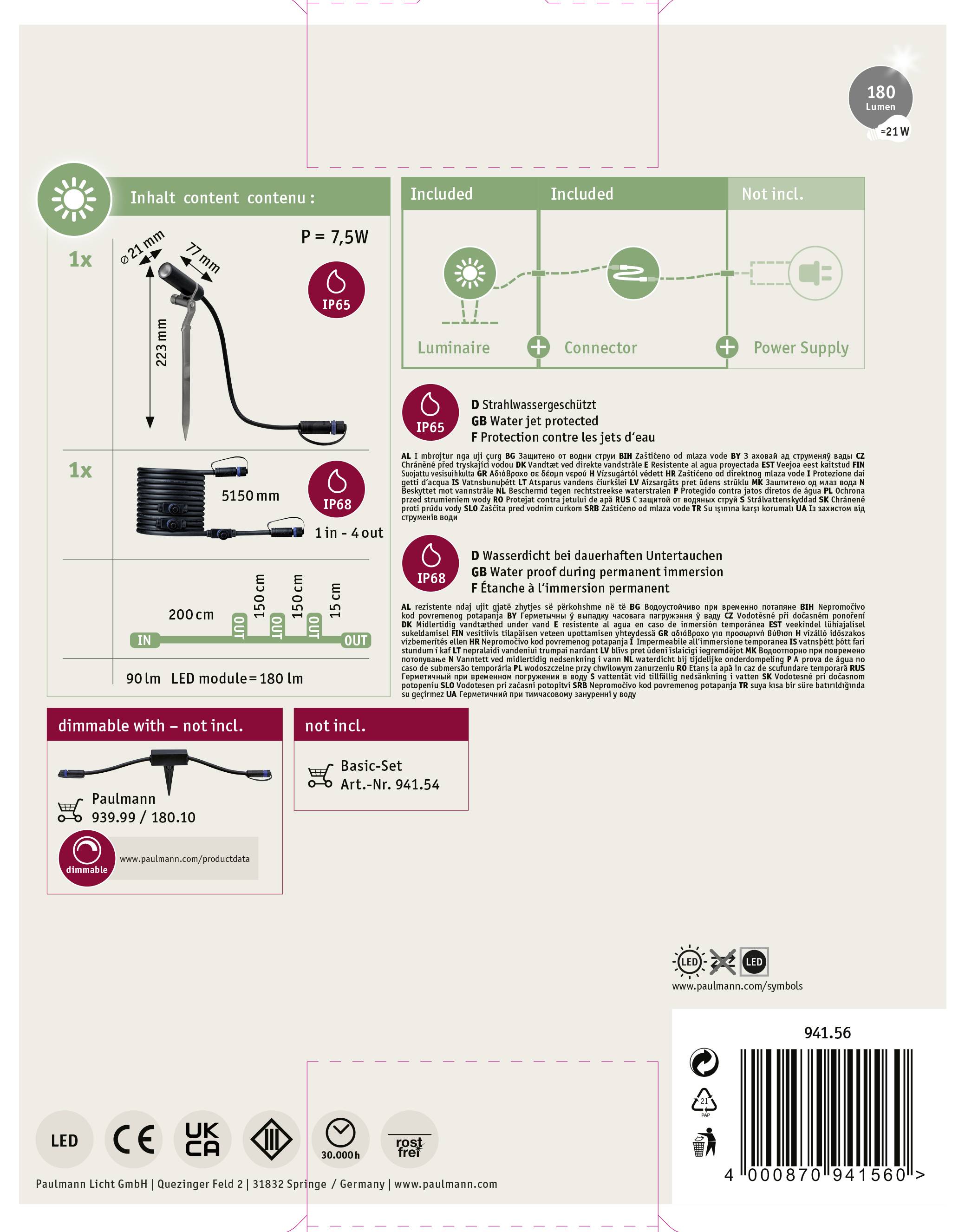 Paulmann Plantini 94156 Beleuchtungssystem Plug & Shine LED-Gartenstrahler-Erweiterung 3er Set LED 7.5W Warmweiß Anthrazit