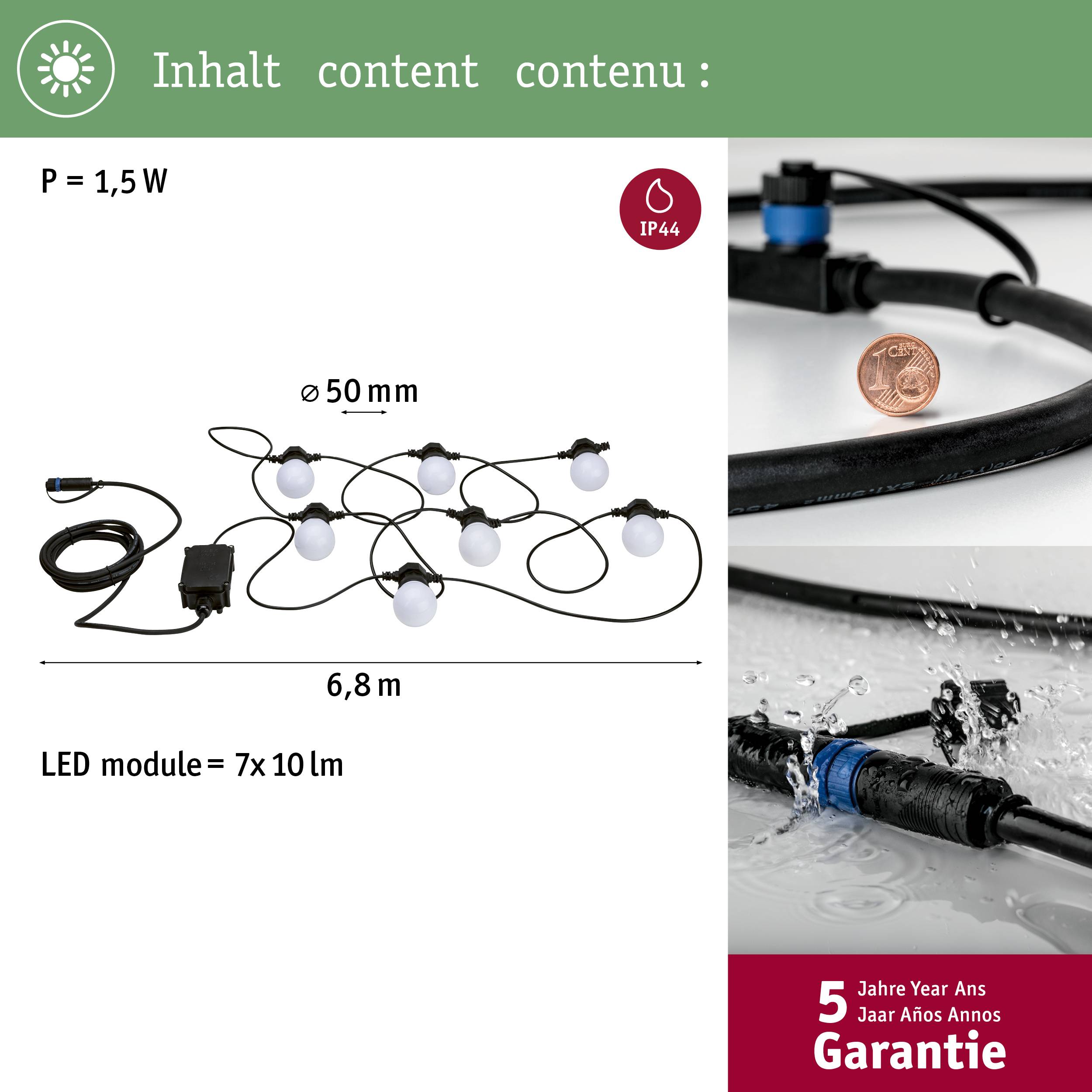 Paulmann 94165 Beleuchtungssystem Plug & Shine LED-Lichterkette LED 1.4W Warmweiß Weiß, Schwarz
