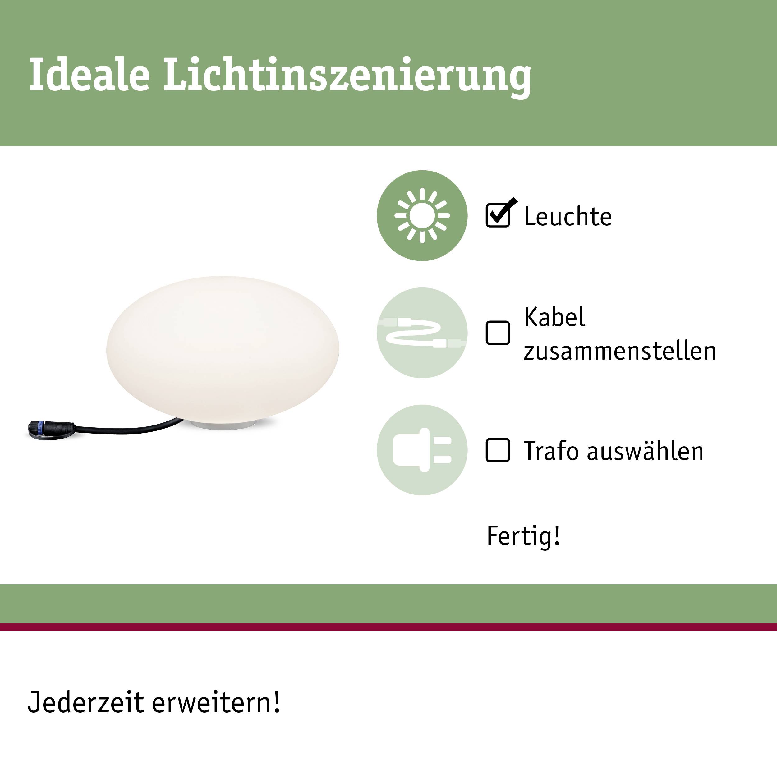 Paulmann Stone 94175 Beleuchtungssystem Plug & Shine LED-Dekoleuchte LED 2.8W Warmweiß Weiß