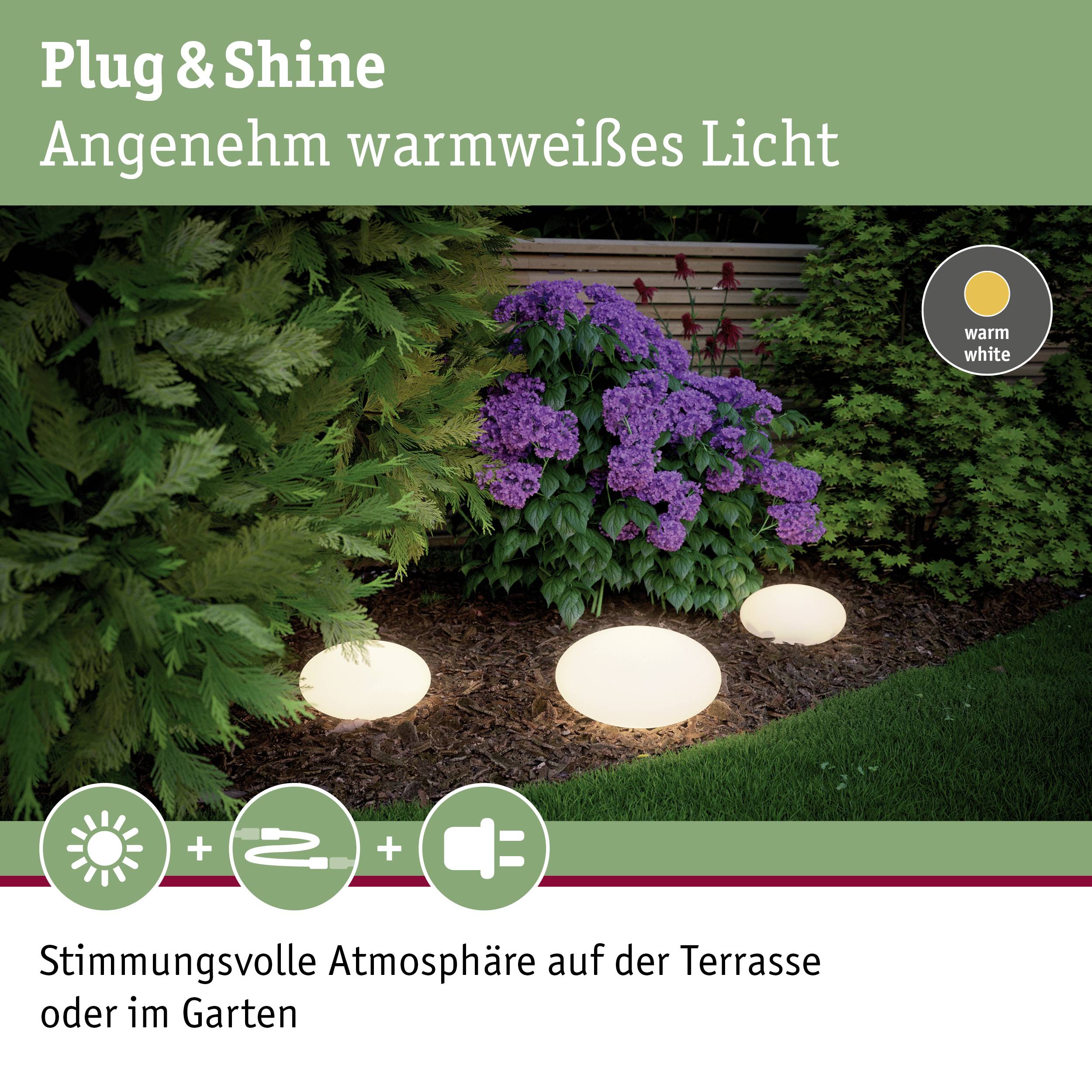 Paulmann Stone 94176 Beleuchtungssystem Plug & Shine LED-Dekoleuchte LED 2.8W Warmweiß Weiß