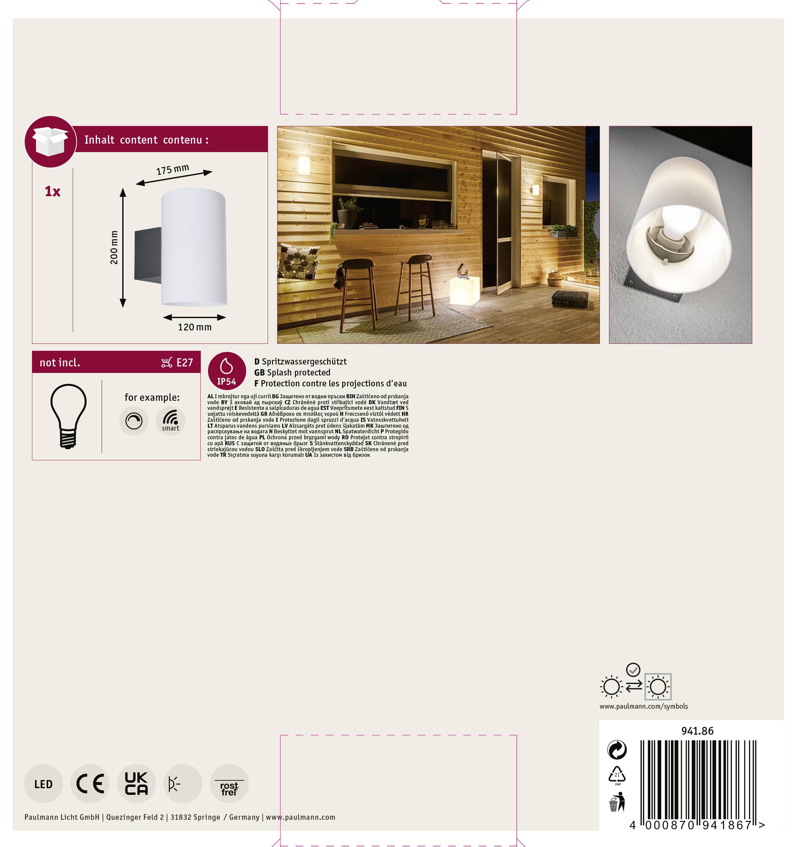 Paulmann 94186 Außenwandleuchte LED E27 15W Anthrazit