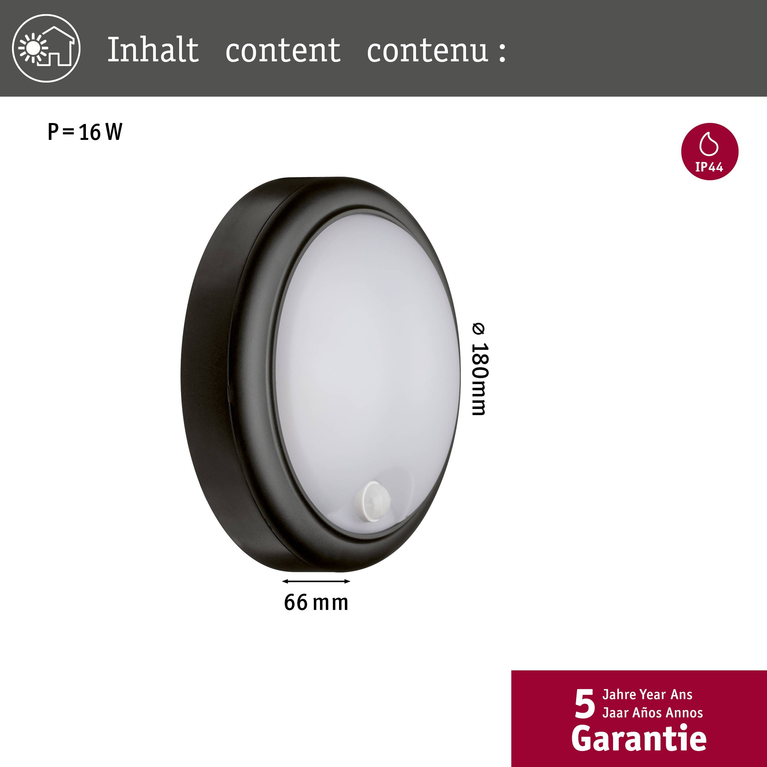 Paulmann 94187 LED-Außenwandleuchte mit Bewegungsmelder 15 W Anthrazit